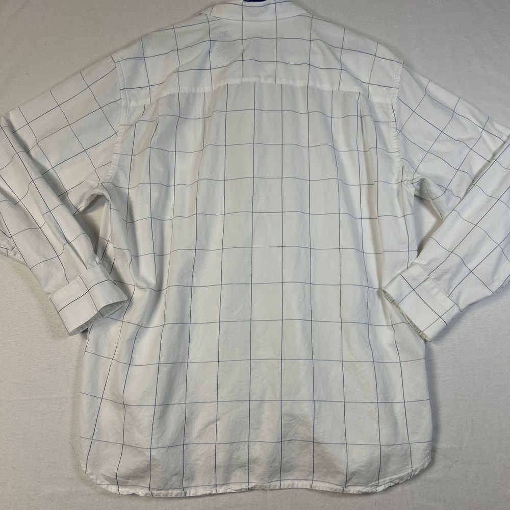Tommy Bahama Mens XL Button Down Shirt White Blue Windowpane Fern Long Sleeve - Picture 9 of 11